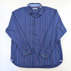 Tommy Bahama Mens Blue Striped Silk Blend Button Down Shirt XL ST326114
